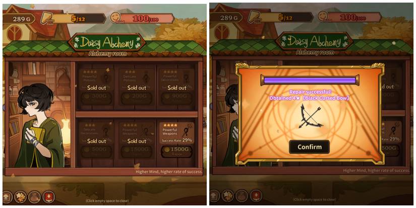 Alchemy Room and successful bow repair in Volcano Princess