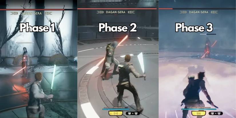 image showing all three phases of dagan gera boss fight in jedi survivor.