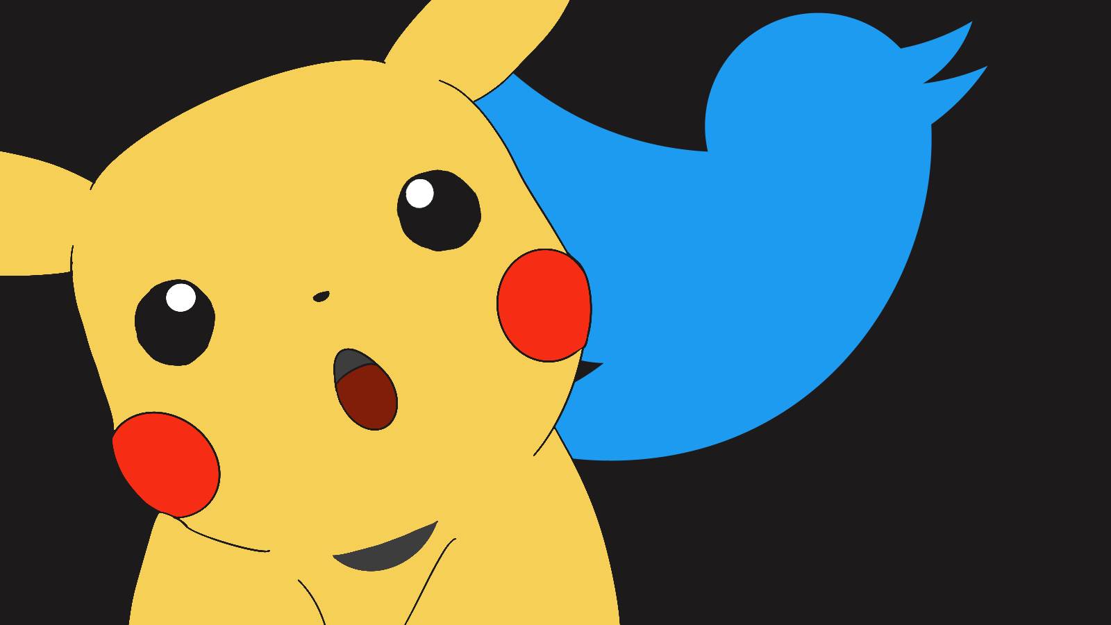 Amazed Pikachu looking at Twitter logo