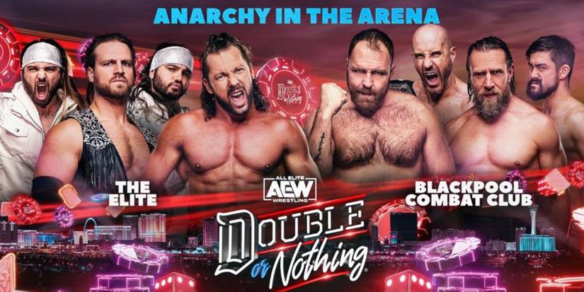 The Elite and the Blackpool Combat Club AEW Double or Nothing 2023 Anarchy in the Arena graphic