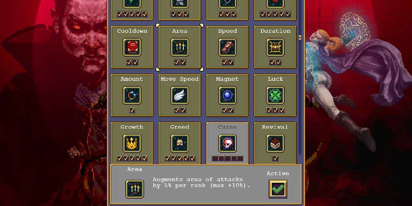 Purchasing the Area PowerUp in Vampire Survivors
