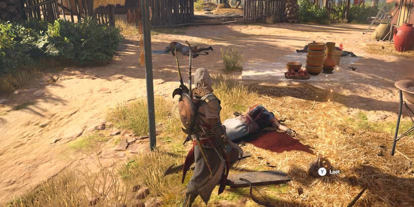 Assassin's Creed Origins - Bayek looting downed enemies