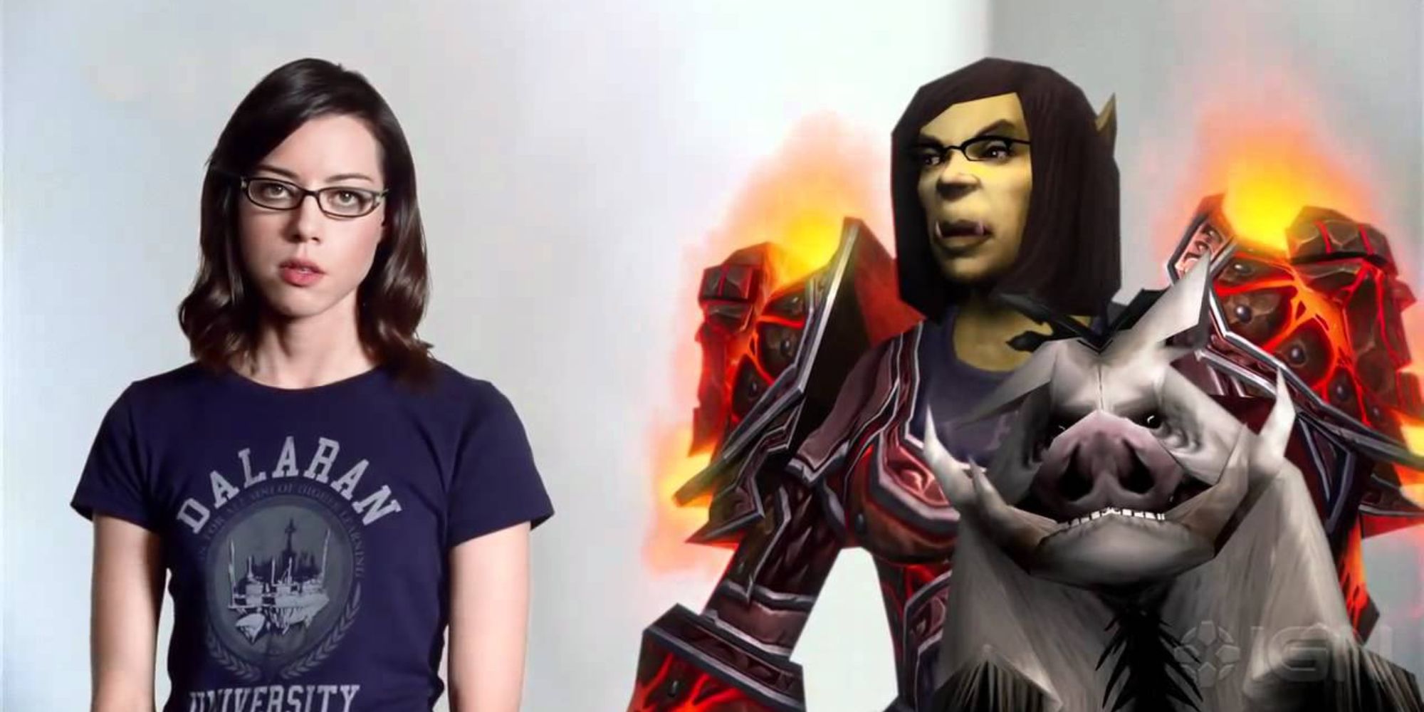 Aubrey Plaza next to her World of Warcraft avatar
