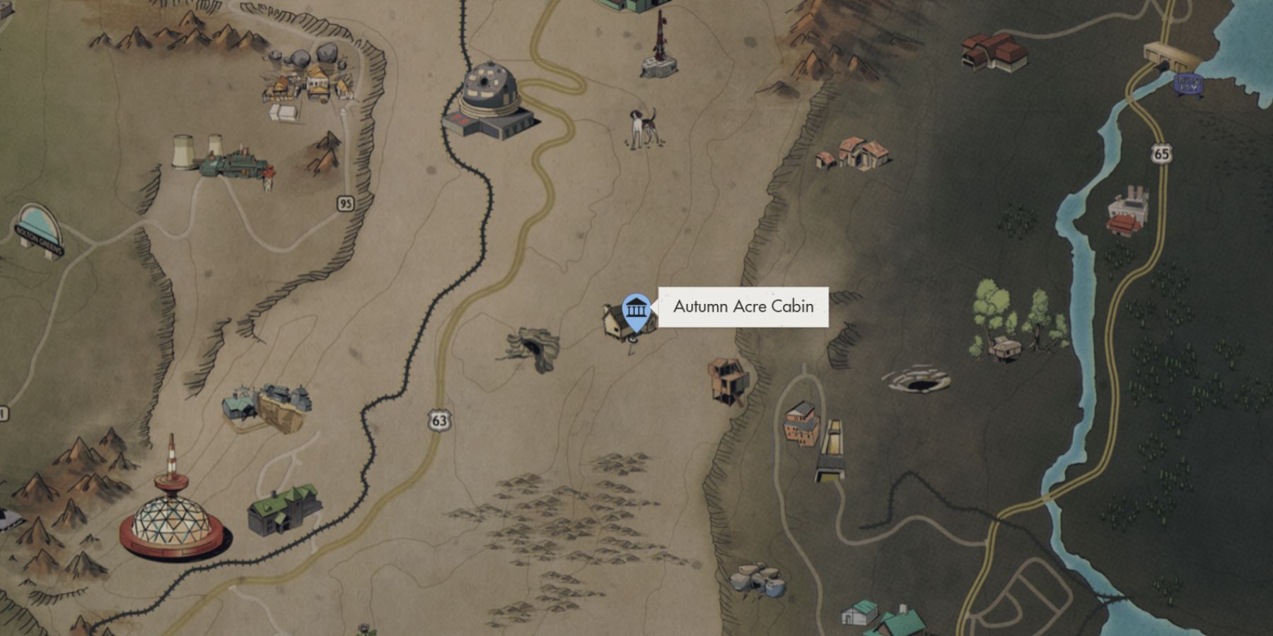 image showing the best wolf farming location in fallout 76.