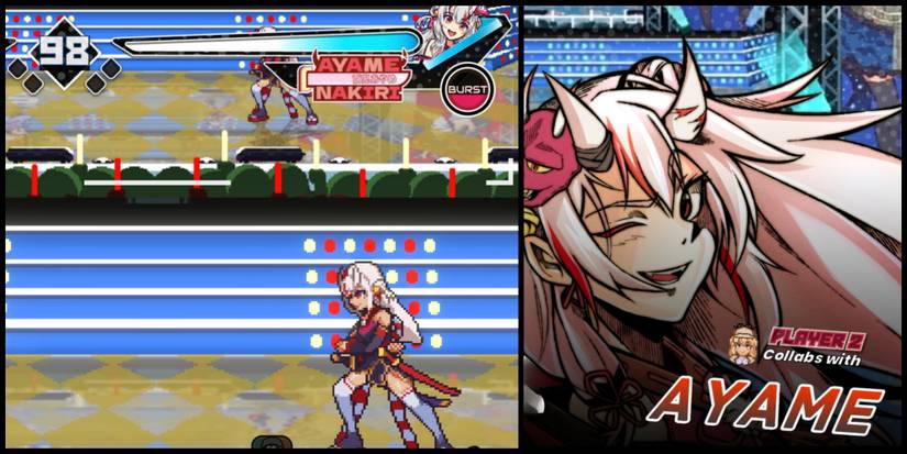 The Idol Showdown character Ayame alongside her in-game likeness