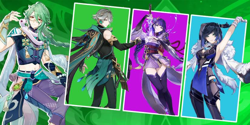 baizhu-alhaitham-raiden shogun-and yelan in genshin impact