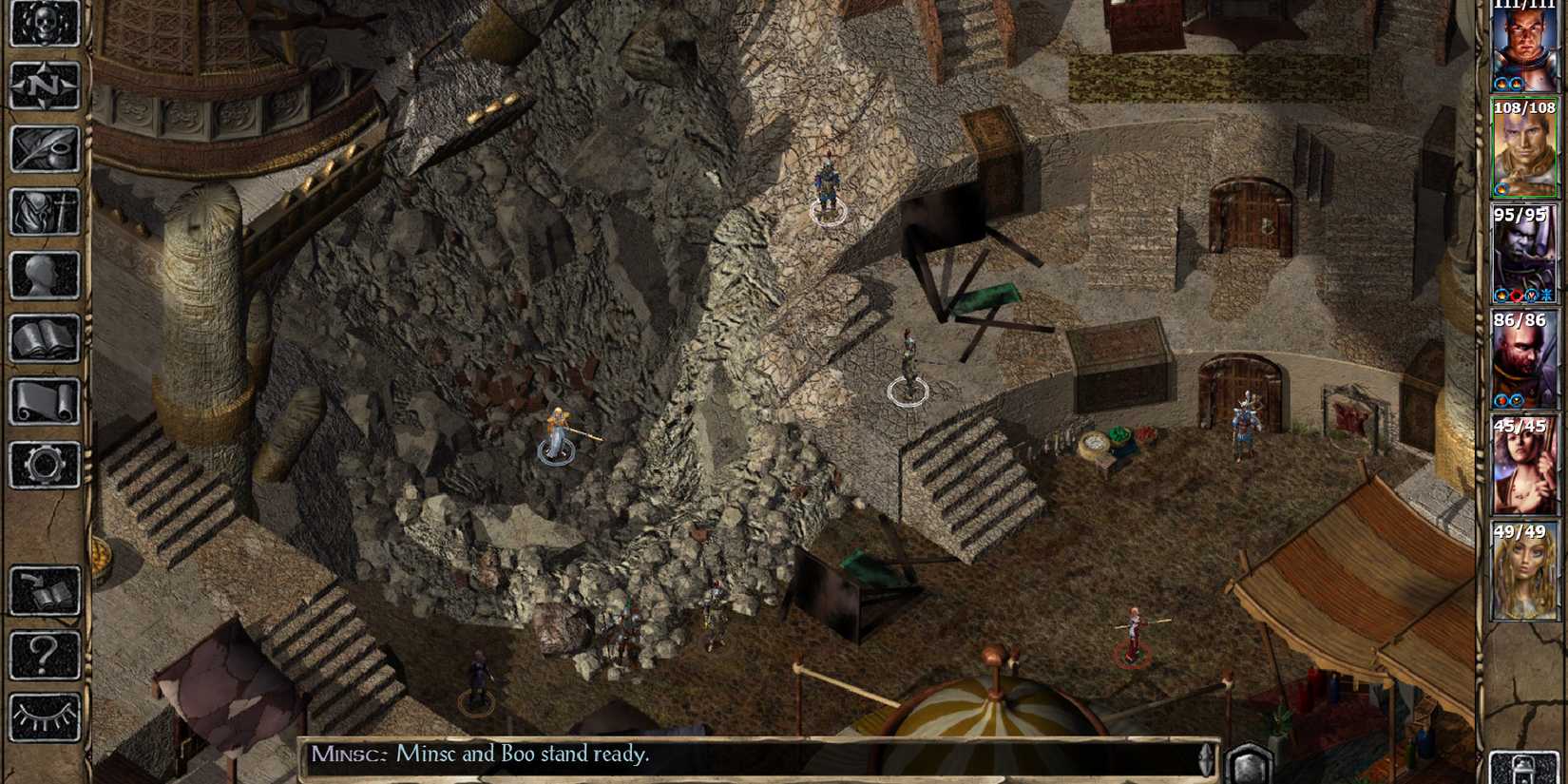 A screenshot showing the top-down view of the game, the characters engaged in combat. 