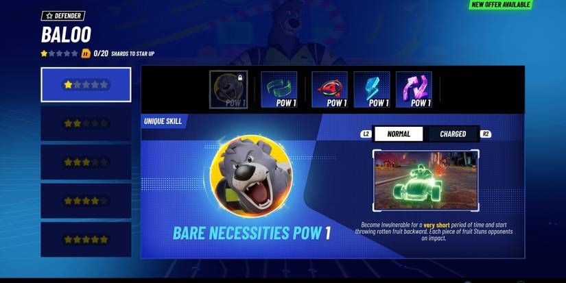 Baloo's unique skill Bare Necessities summary as shown in Disney Speedstorm