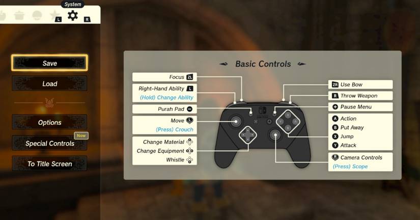 basic controls save screen zelda tears of the kingdom
