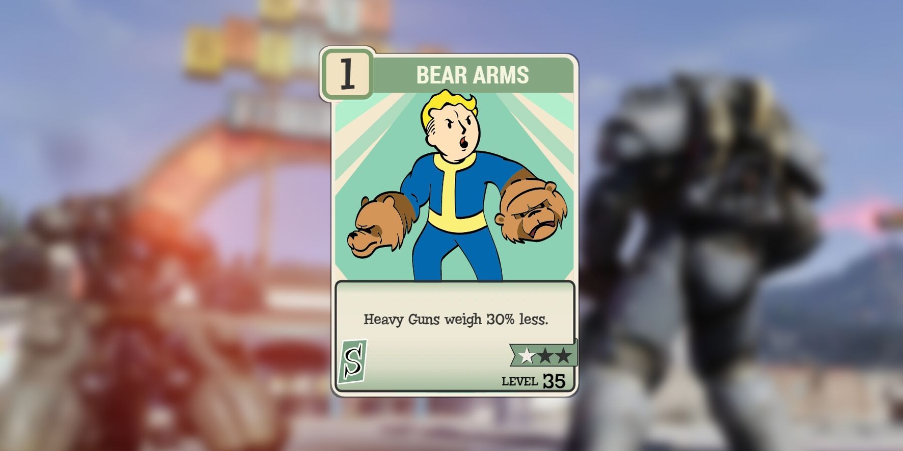 image showing the bear arms perk card for power armor.