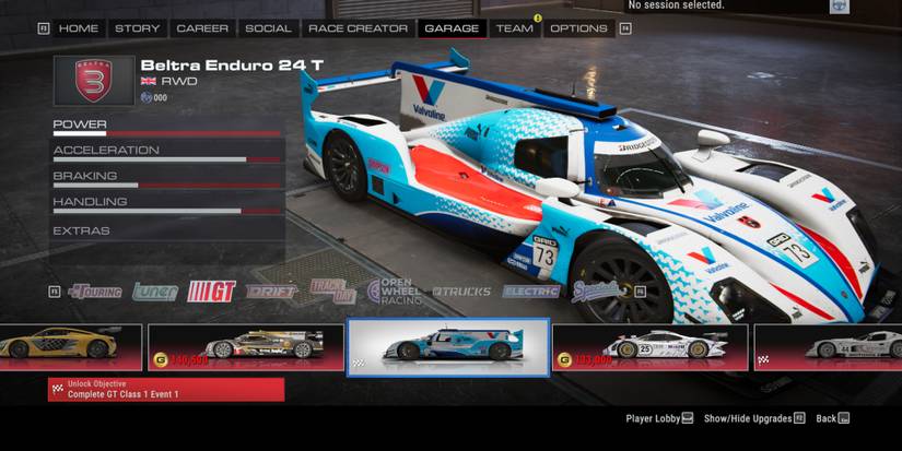 The Beltra Enduro 24 T car in the garage from Grid Legends