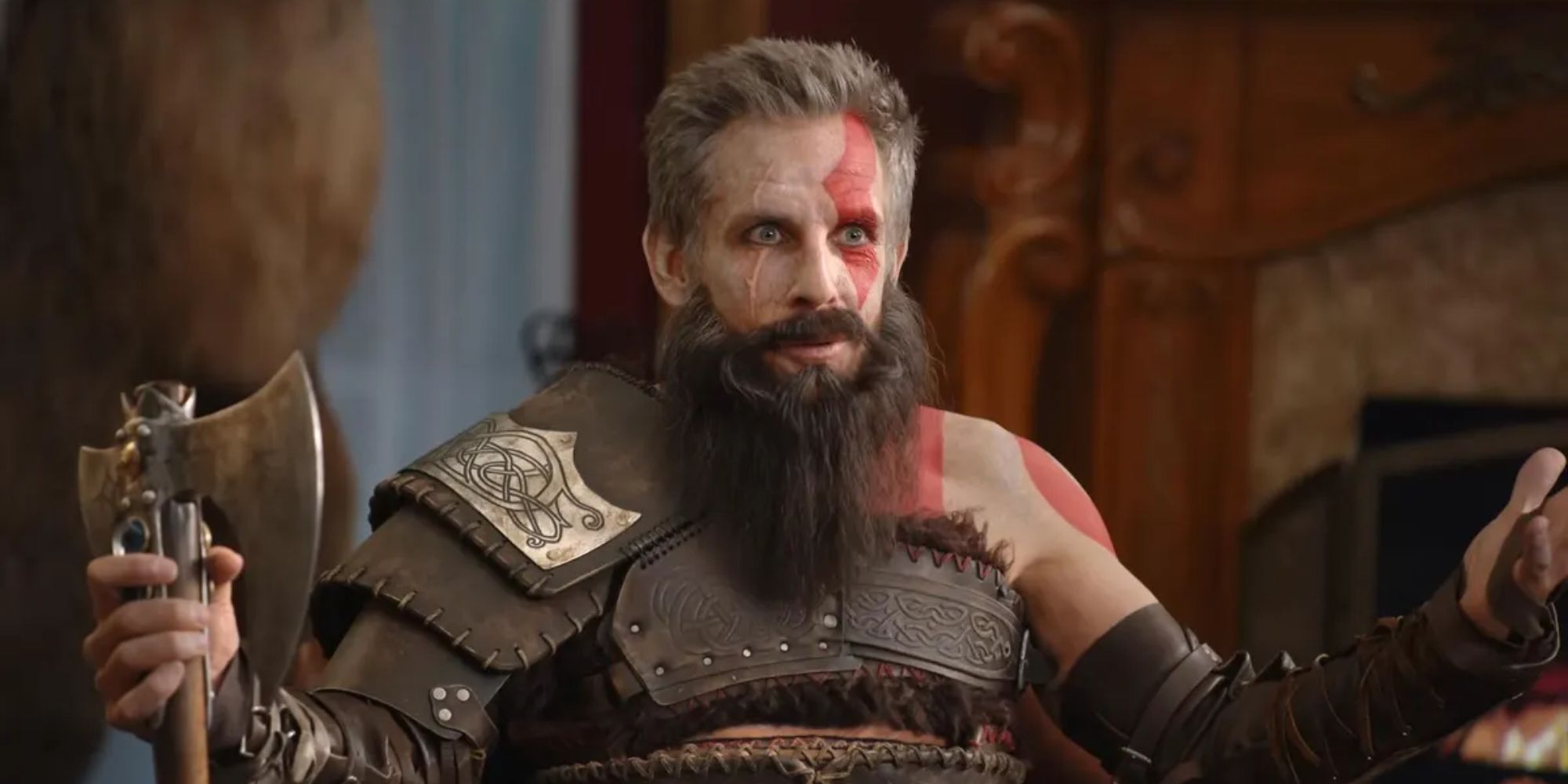 Ben Stiller dressed as Kratos