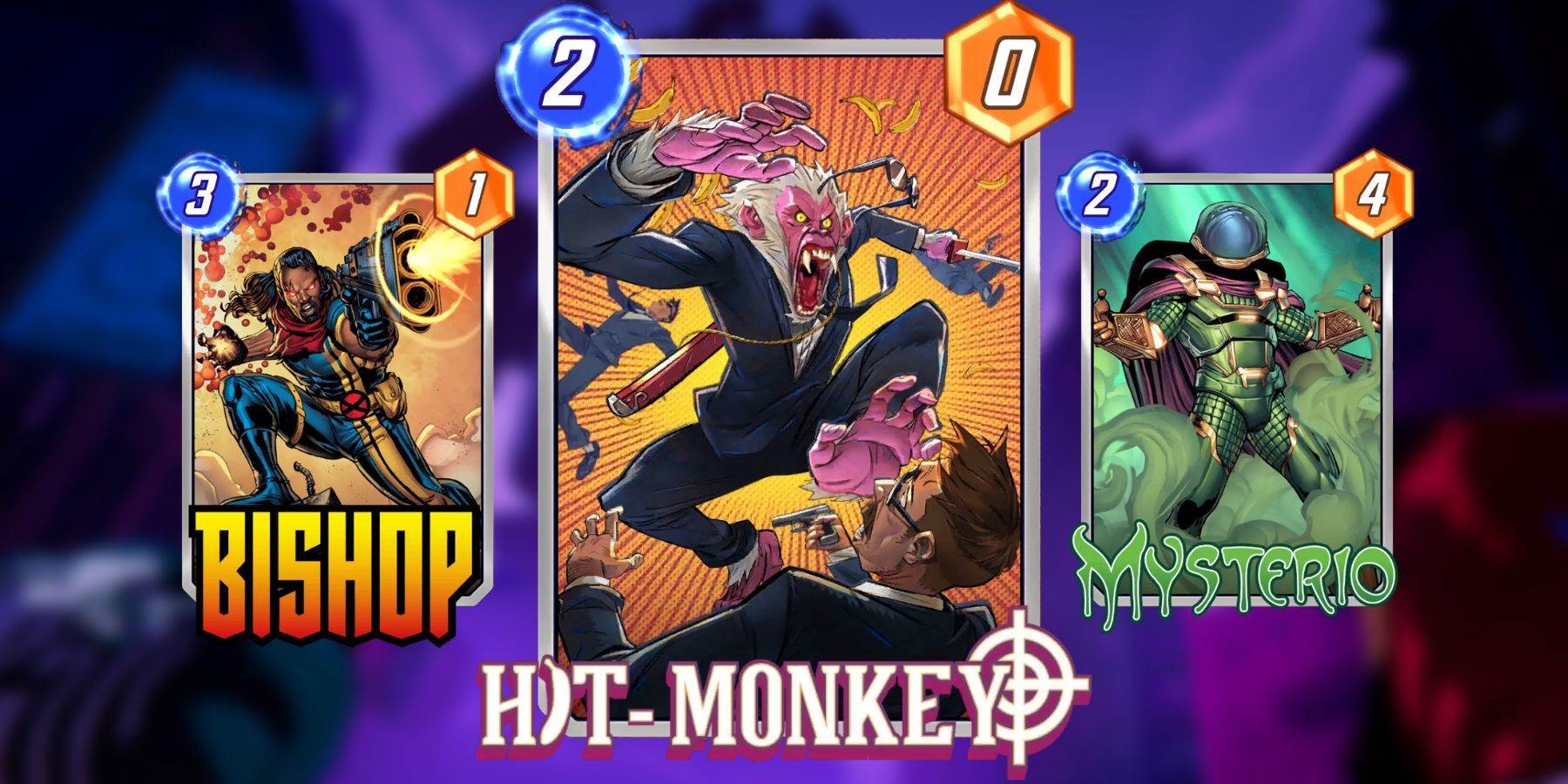 image showing the hit monkey card and its best synergies in marvel snap.