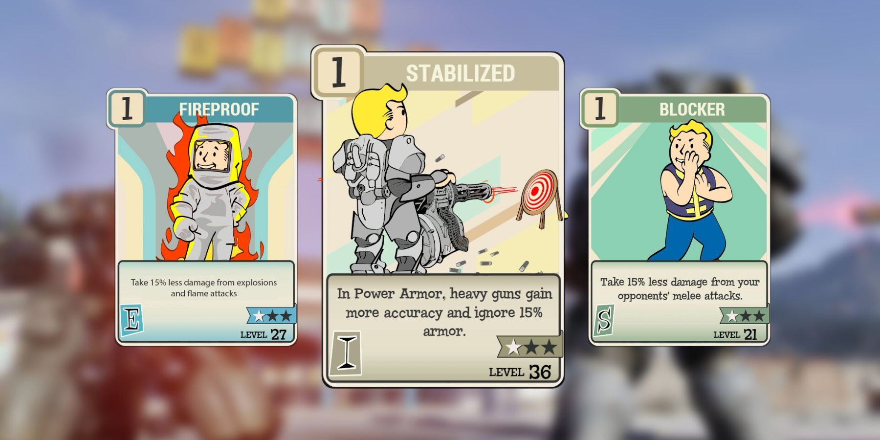 image showing the best perk cards for power armor in fallout 76.