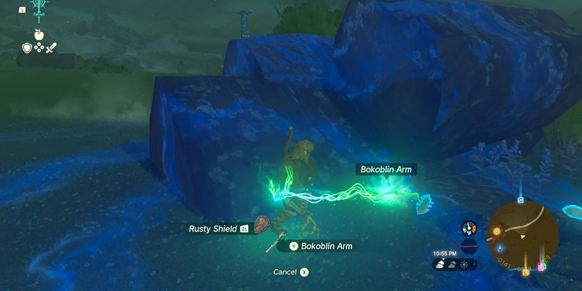 Link using the Bokoblin Arm in a fuse