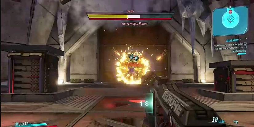 Borderlands 3 Heavyweight Harker blasting boss with Tediore melting health