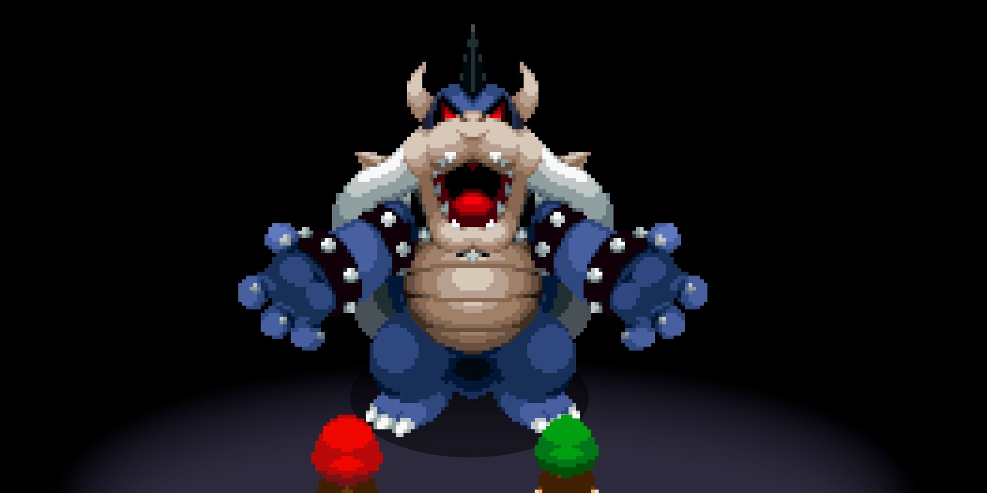 Dark Bowser roaring in darkness