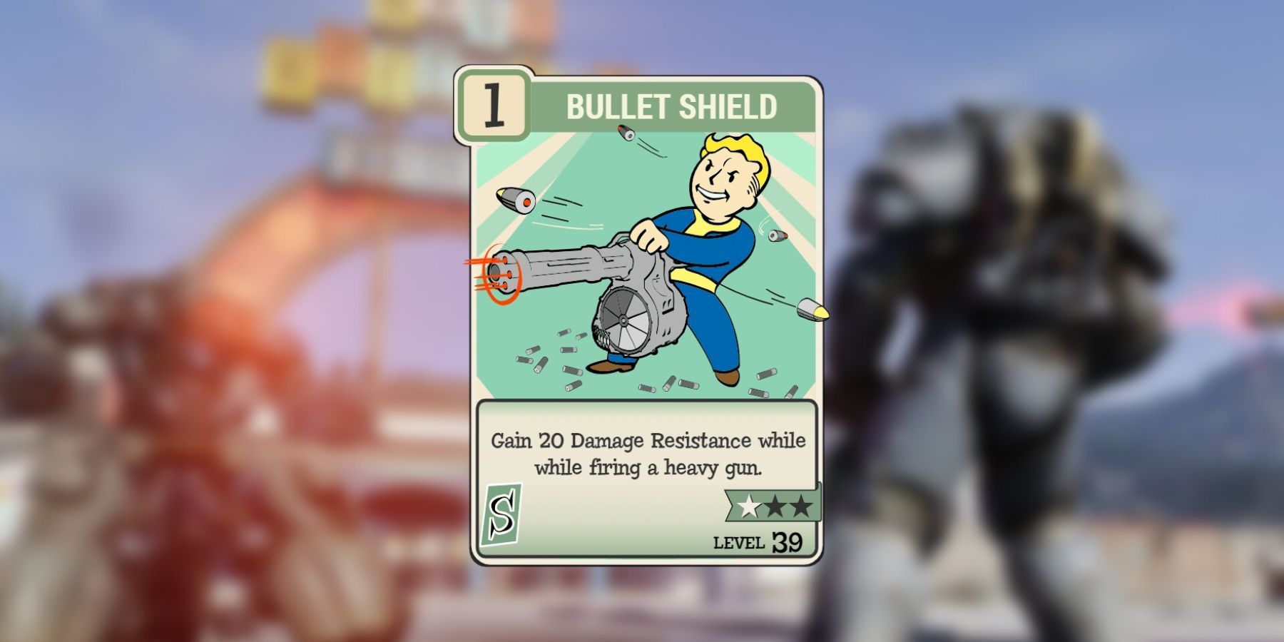 image showing the bullet shield perk card for power armor.