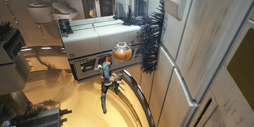 Cal grapples to a yellow balloon in Star Wars Jedi: Survivor