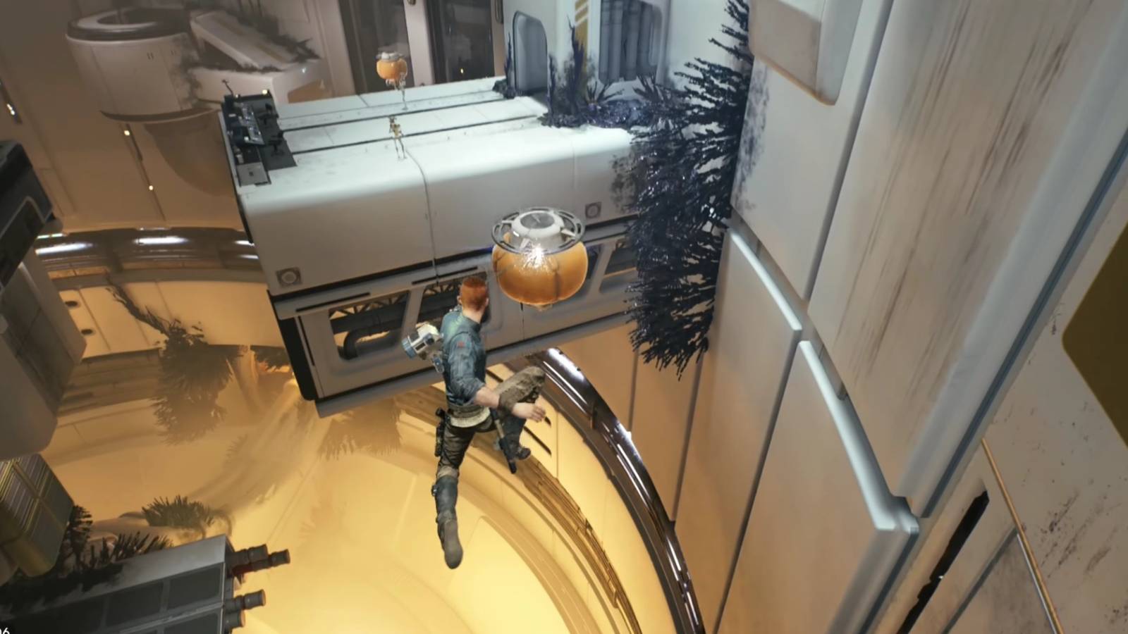 Cal grapples to a yellow balloon in Star Wars Jedi: Survivor