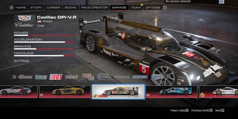 The Cadillac DPi-V.R in the garage in Grid Legends
