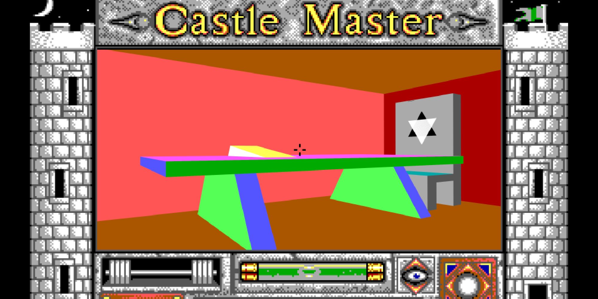 First person gameplay of a colorful room in Castle Master