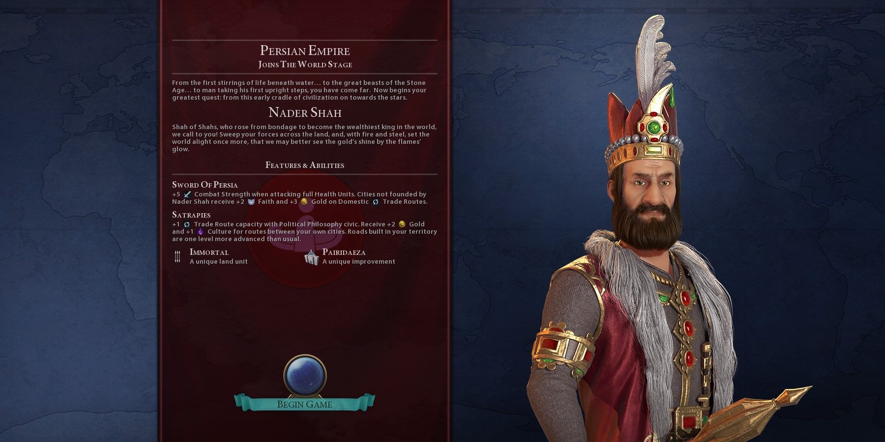 Civilization 6 Nader Shah Loading SCreen