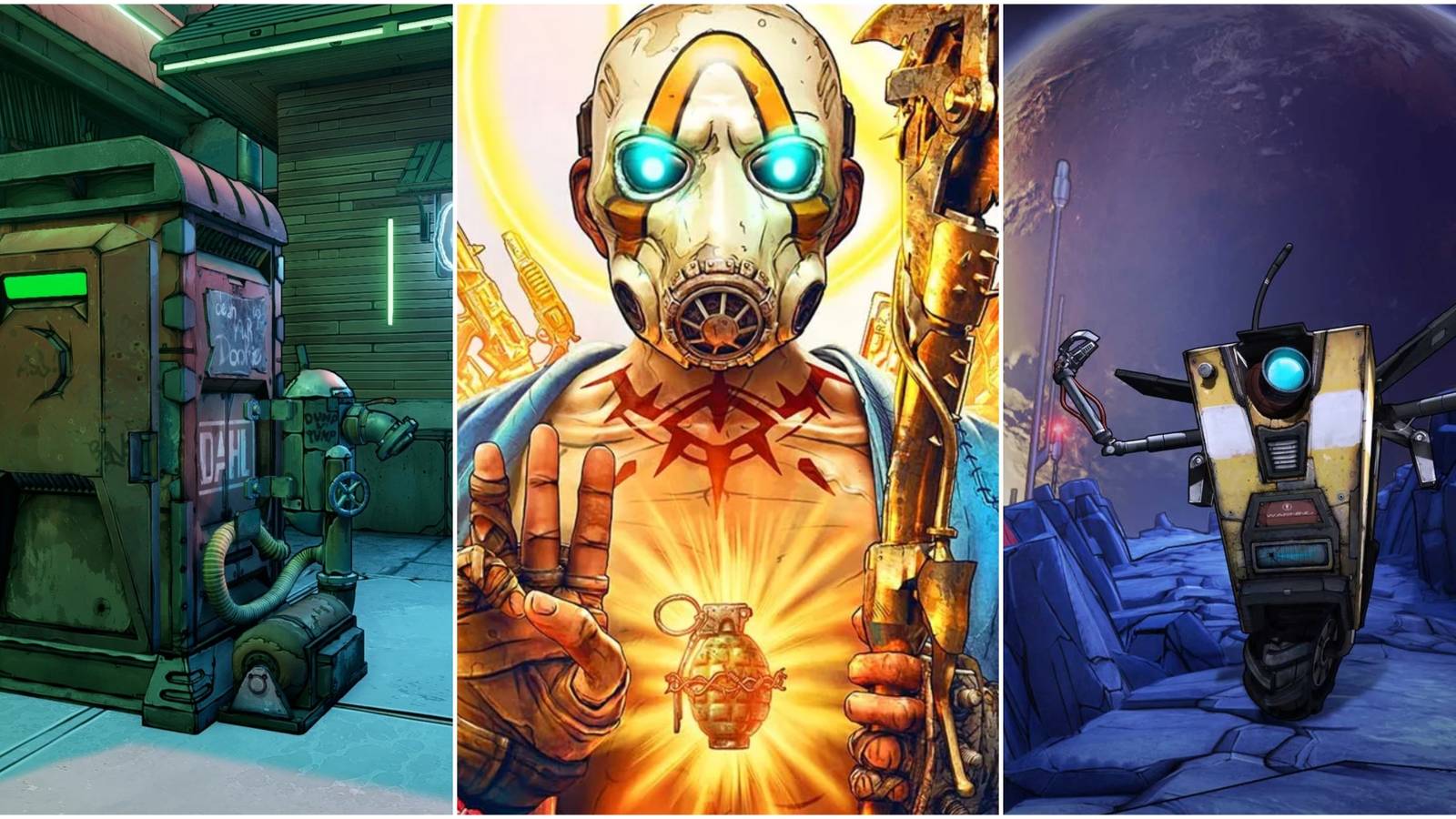 Collage Borderlands, porta prison psycho and claptrap