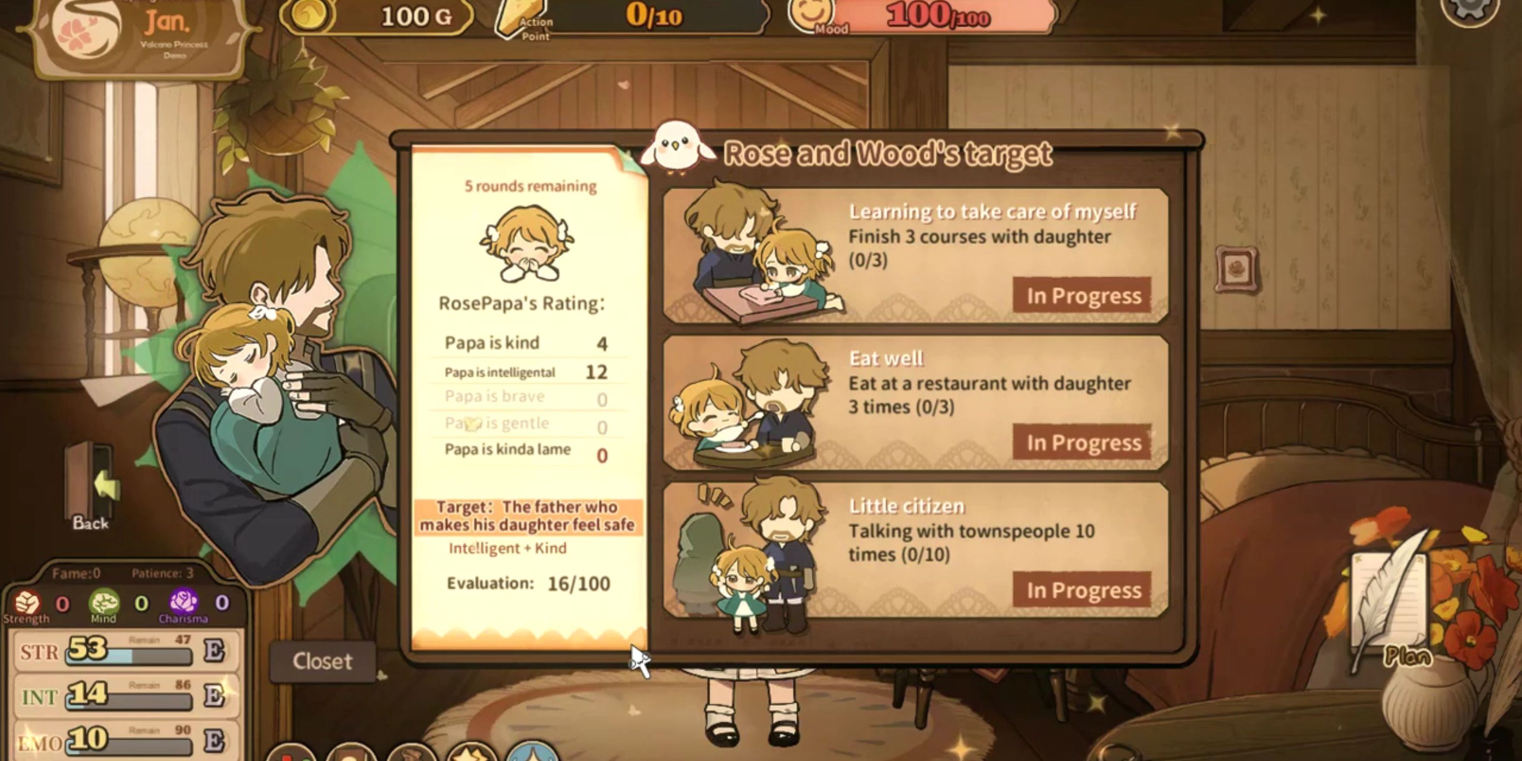 Player choosing to be the type to keep his daughter safe and his daughter's rating of him