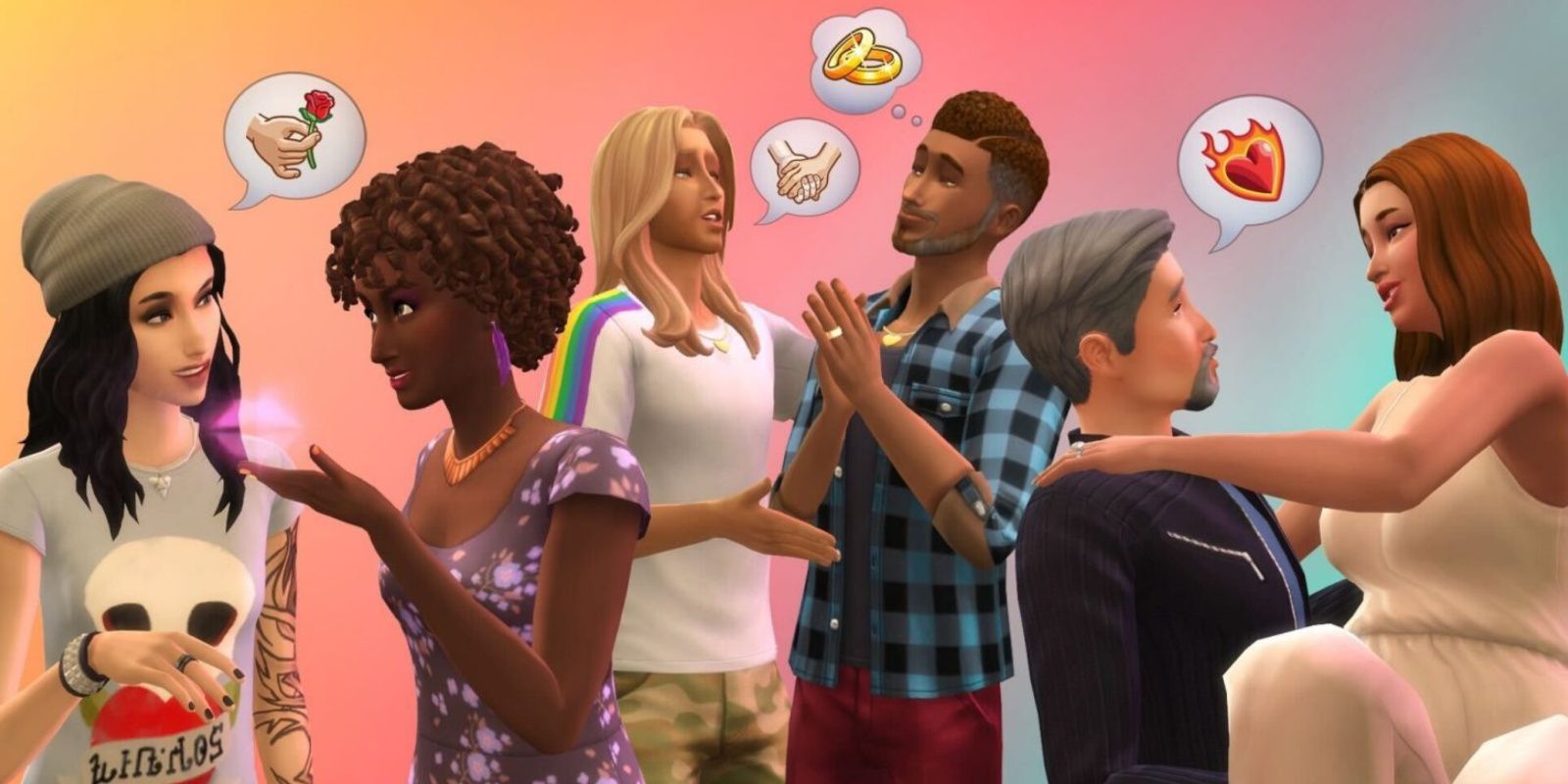 Three Sim couples interacting romantically