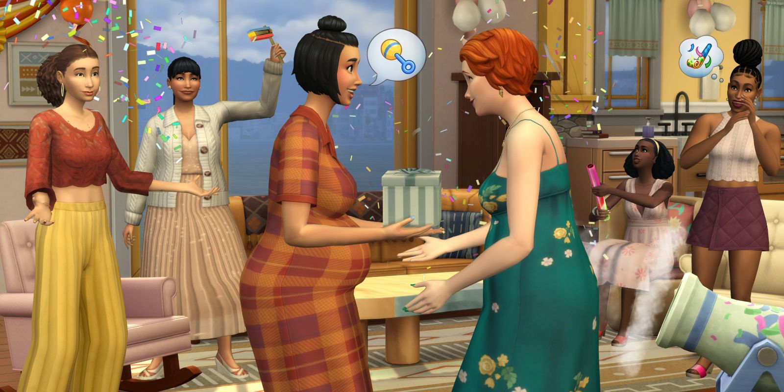 A Sim celebrates their pregnancy with a baby shower