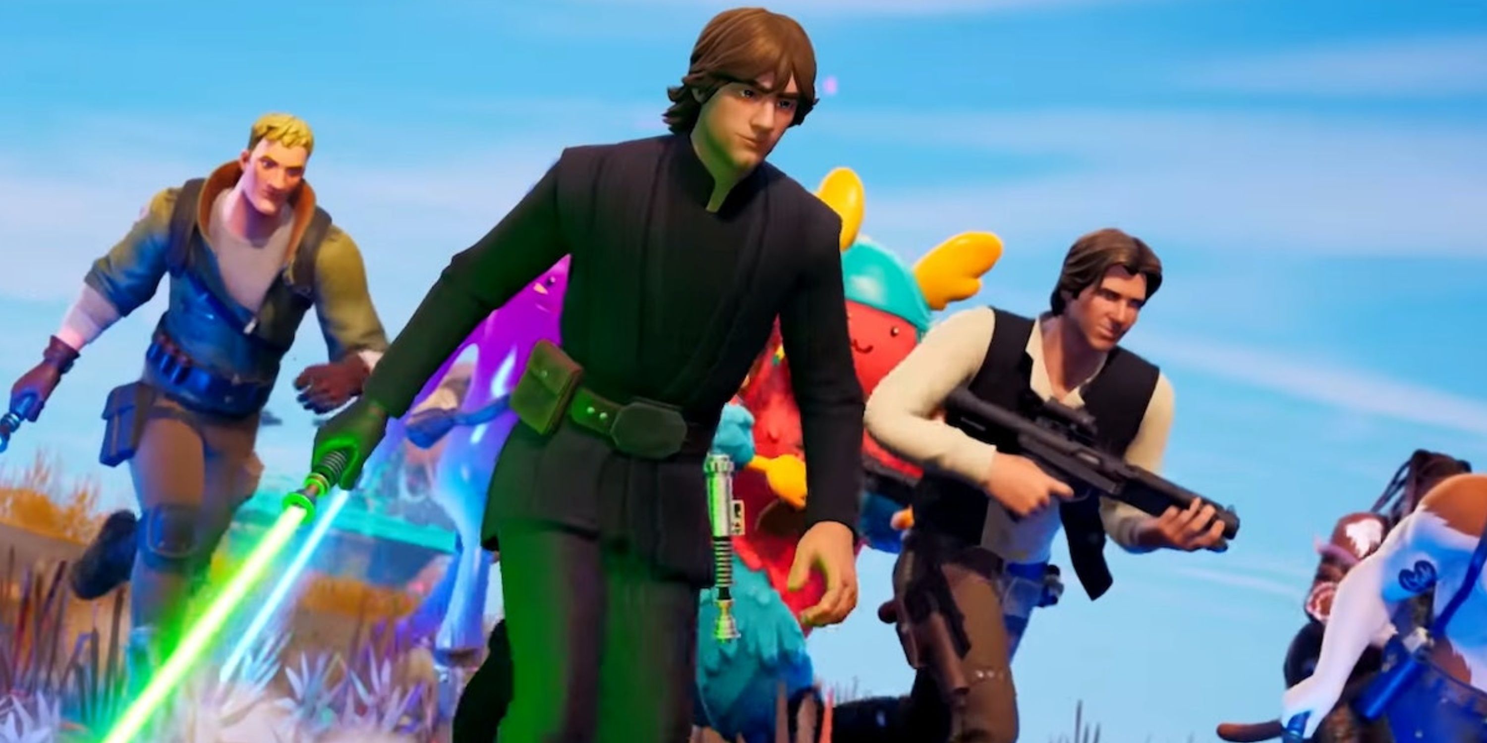 luke skywalker with his lightsaber and han solo in Fortnite 