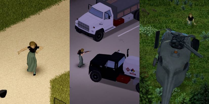 Player dancing, shooting and discovering helicopter wreck