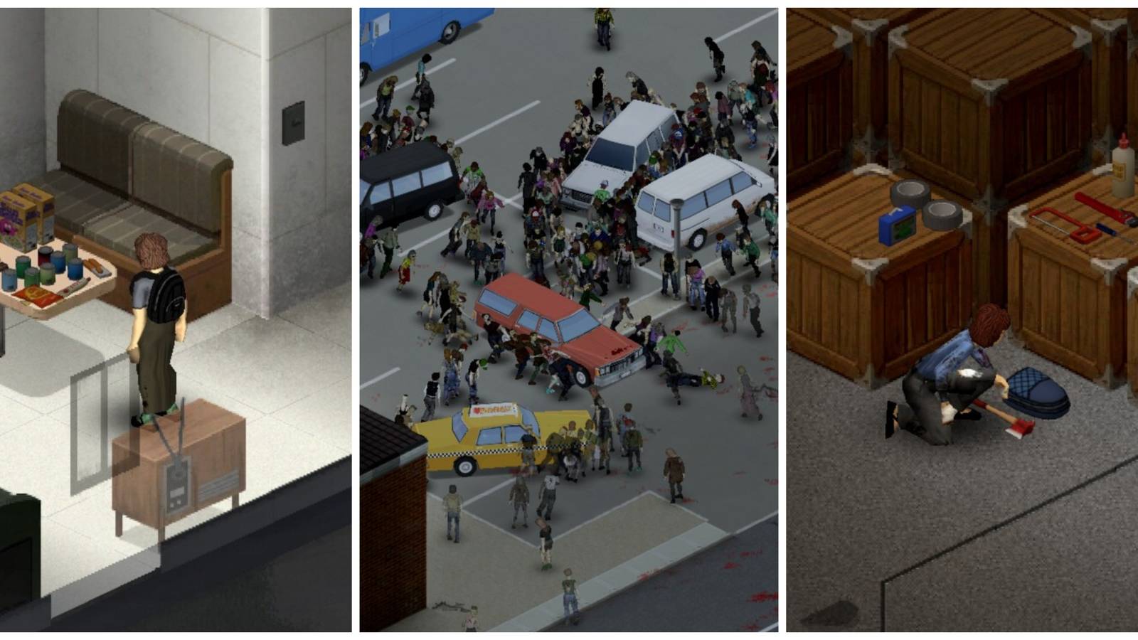 Placing, fighting zombies and looting