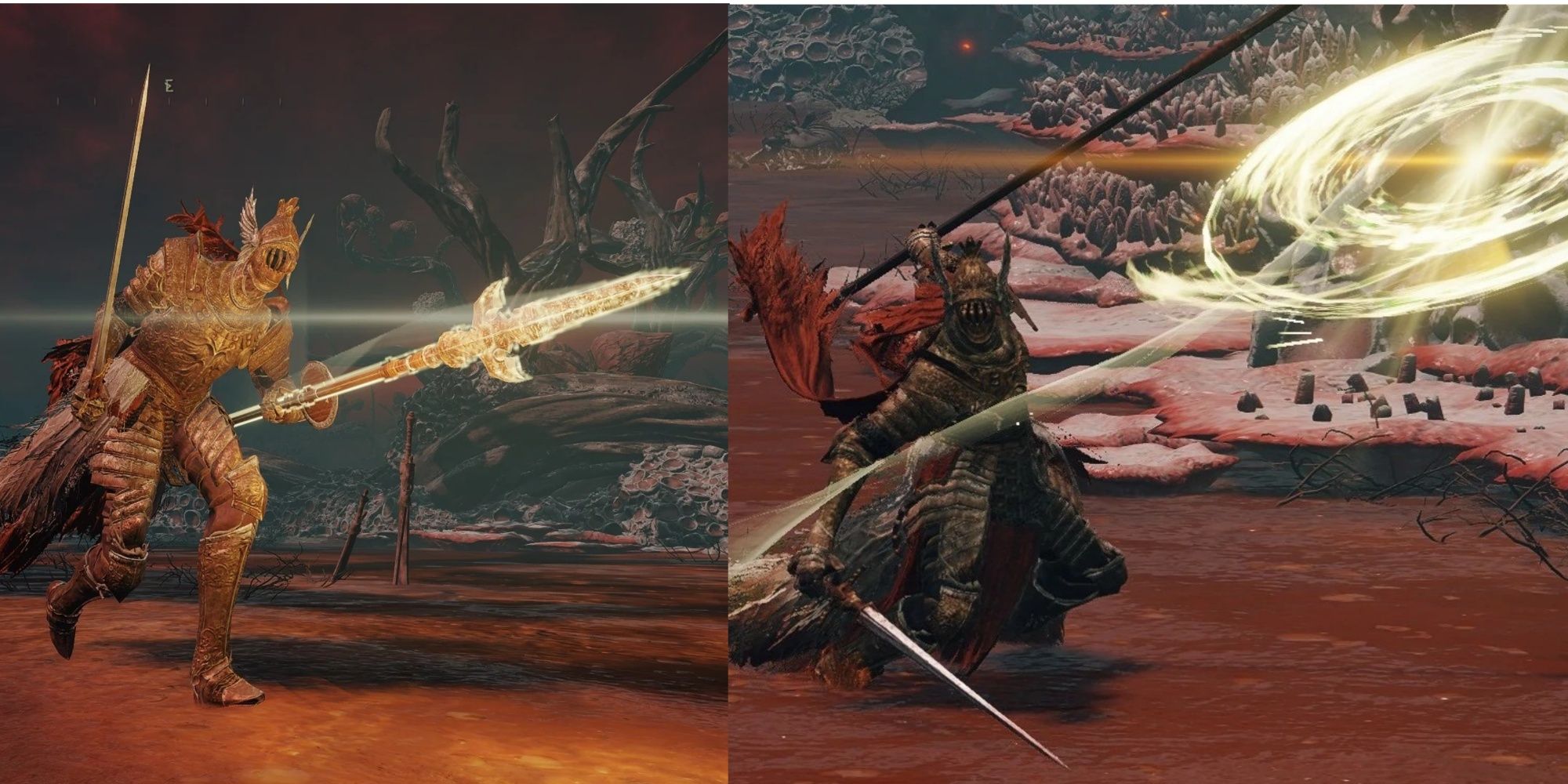 Cleanrot Spear and Halo Scythe wielded by Lesser Cleanrot Knights in Elden Ring