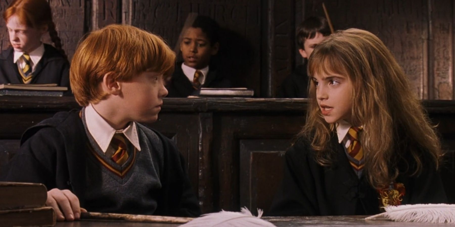 Ron Weasley and Hermione Granger in Harry Potter and the Sorcerer's Stone.
