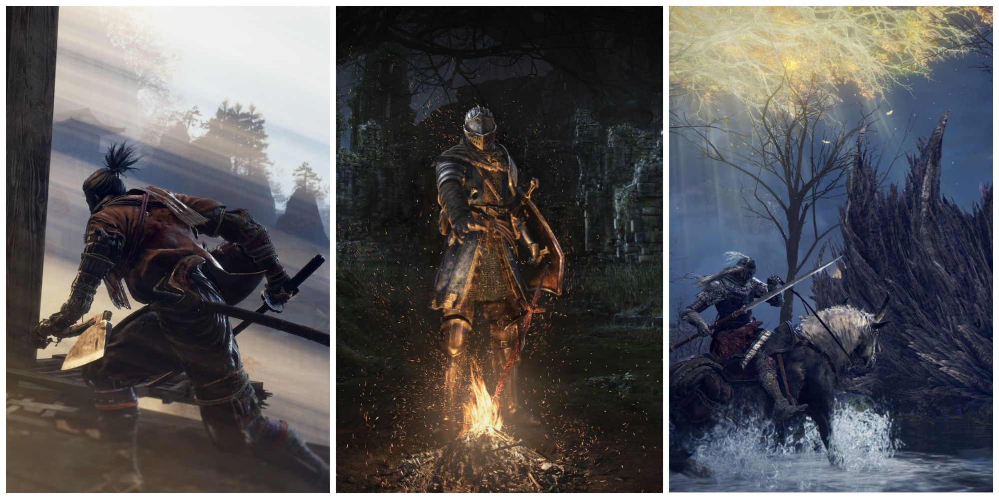 Sekrio, Dark Souls, and Elden Ring collage, 'Soulsborne' games