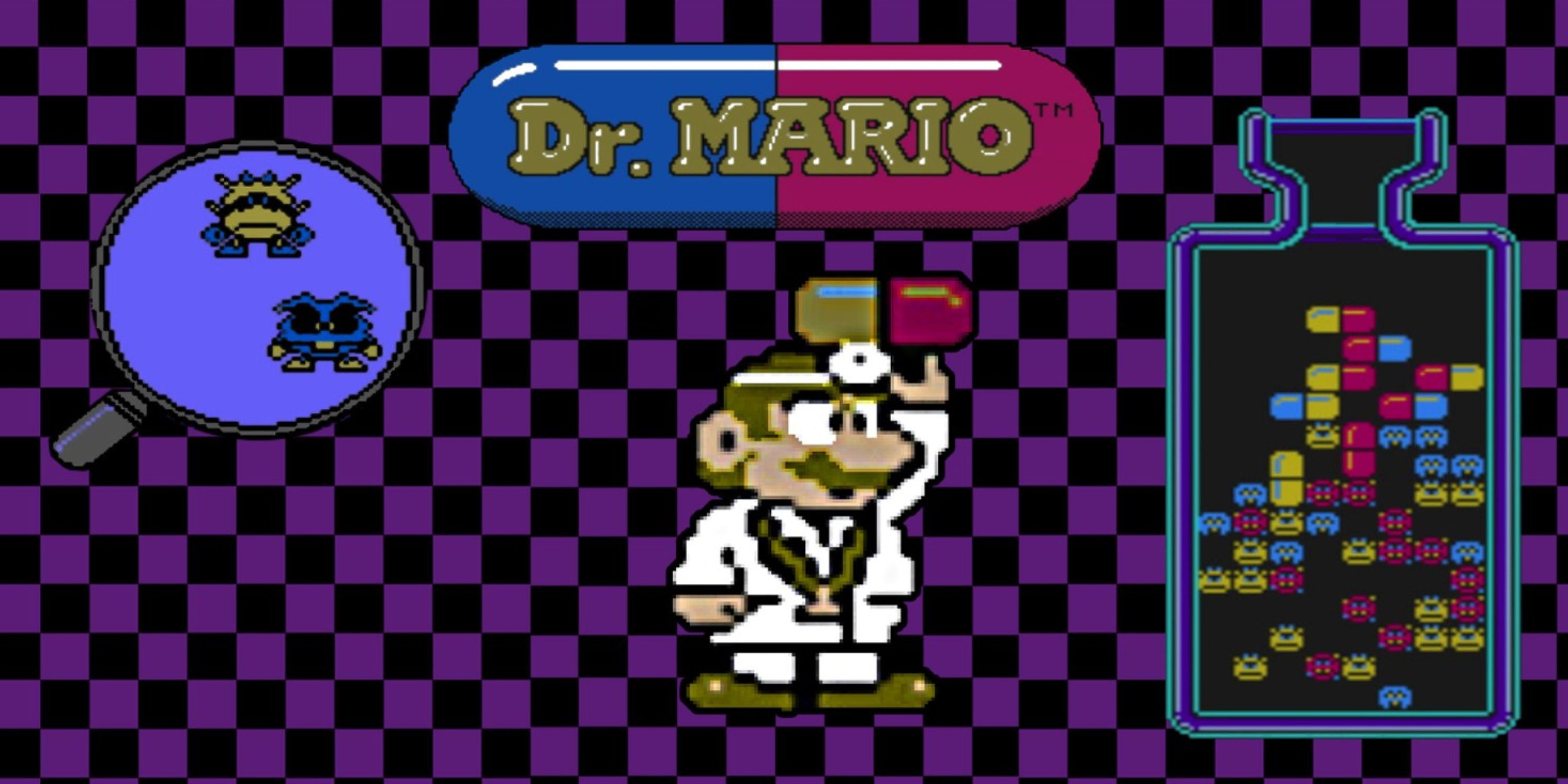 Original Dr.Mario with pill bottle shaped level and viruses under a microscope
