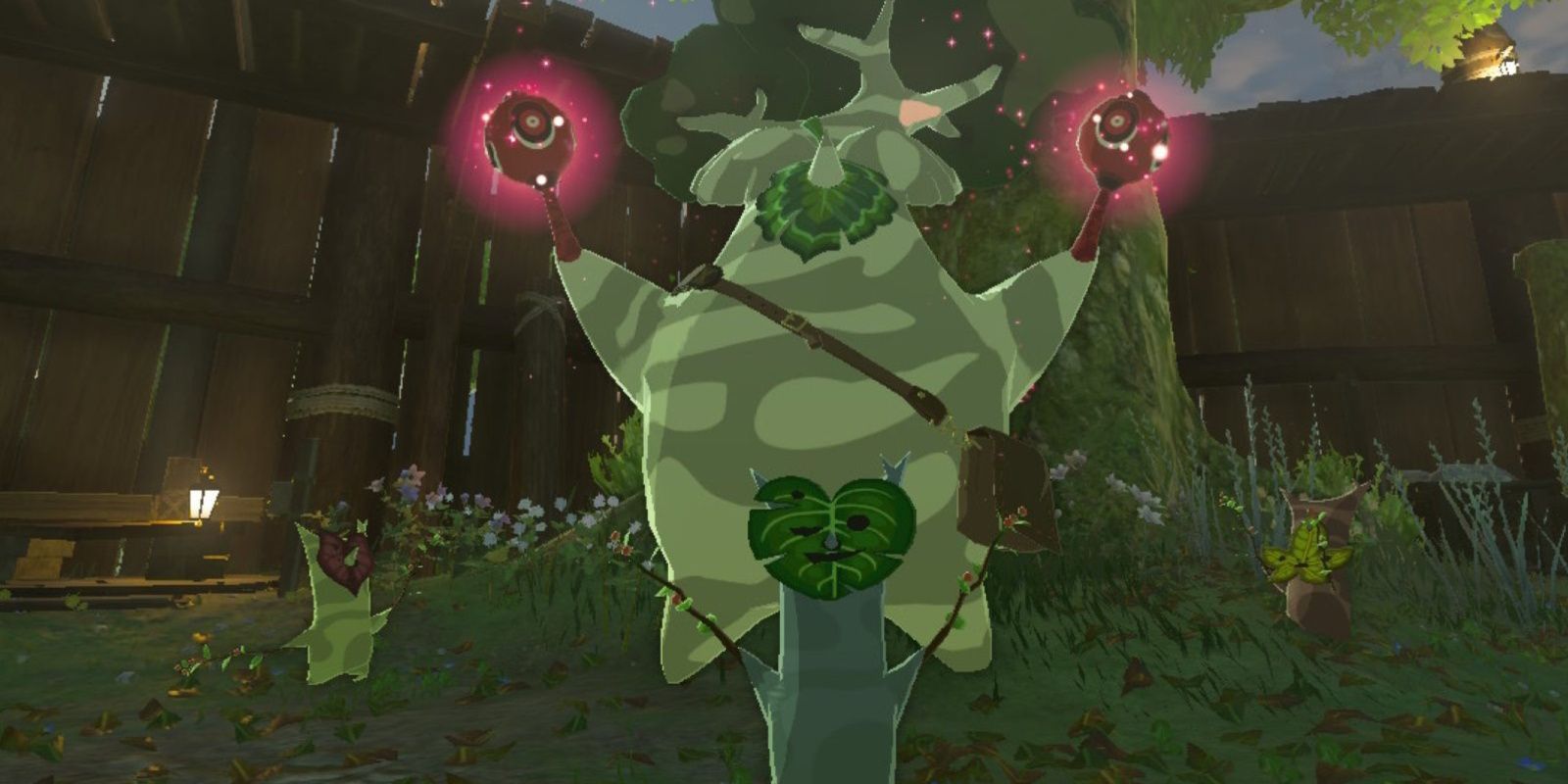 Hestu shaking his maracas with three Korok friends in The Legend of Zelda: Tears of the Kingdom