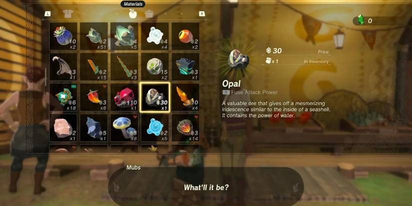 Link sells Opals to a merchant in Tears of the Kingdom
