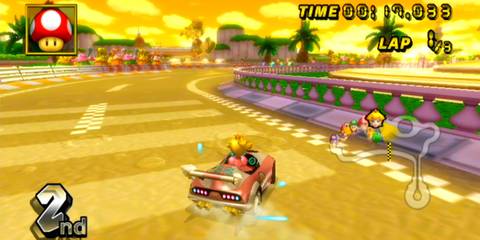 princess peach in 2nd place in mario kart wii