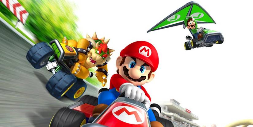maro, bowser and luigi racing in mario kart 7 box art
