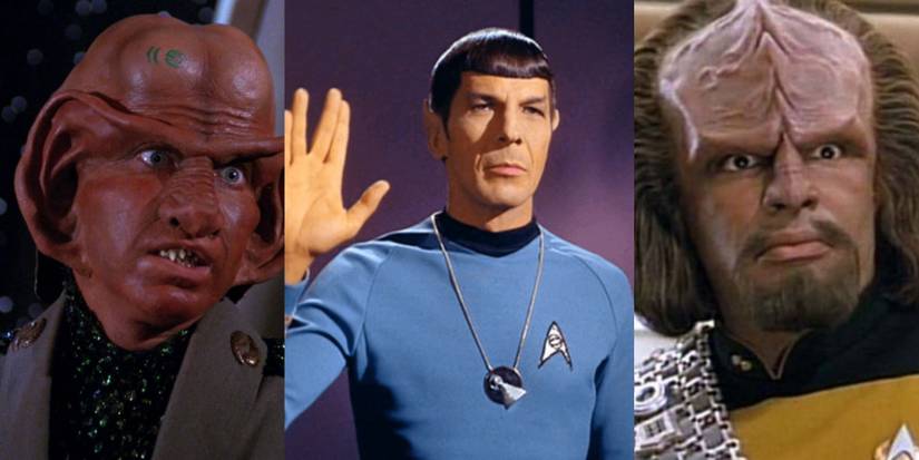 Ferengi, Spock and Worf, left to right