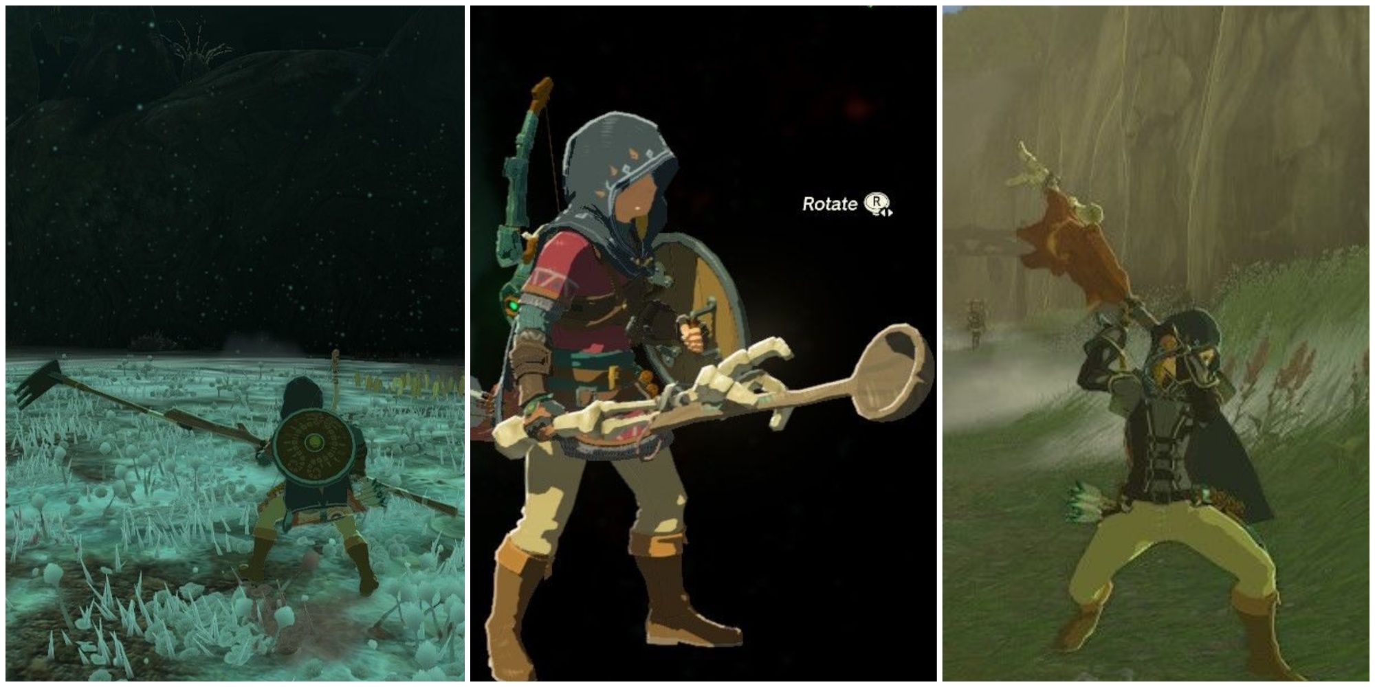 link with fused spear, soup laddle, bokoblin arm, durable weapon