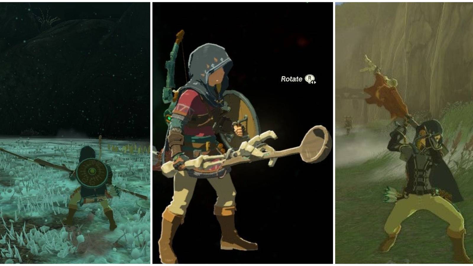 link with fused spear, soup laddle, bokoblin arm, durable weapon
