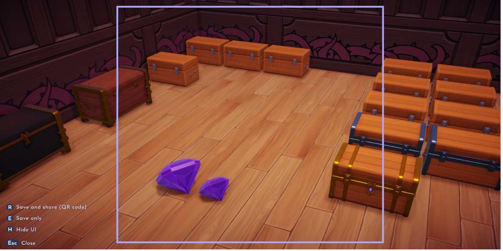 Amethysts on the floor by some chests