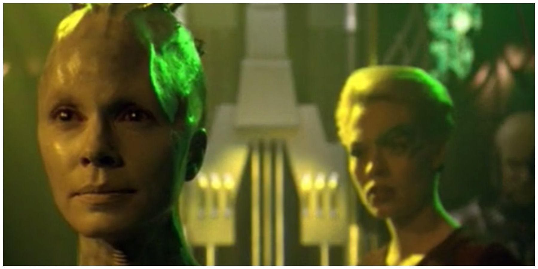 Alice Krige as the Borg Queen. Jeri Ryan as Seven of Nine.