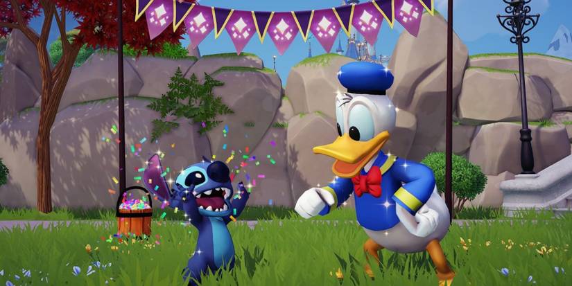 stitch and donald duck in the valley celebrating