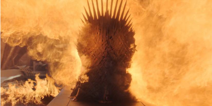 Drogon's fire burns the Iron Throne in Game of Thrones. 