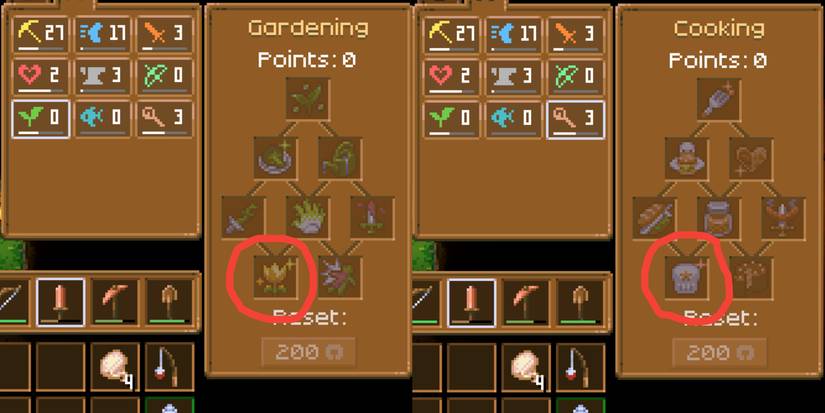 Red circle around the Expert Garderner Skill and the Master Chef skill